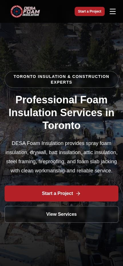 DESA Foam Insulation homepage screenshot