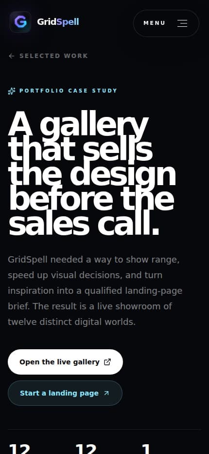 GridSpell landing page gallery case study screenshot