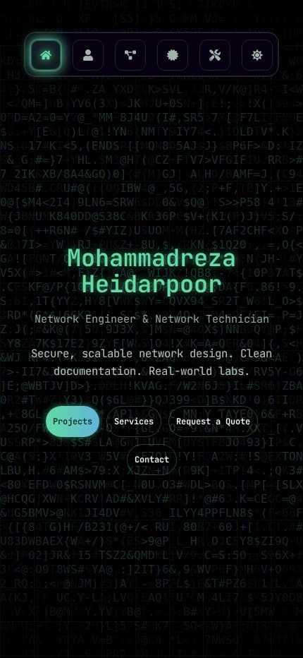 Network engineering portfolio homepage screenshot