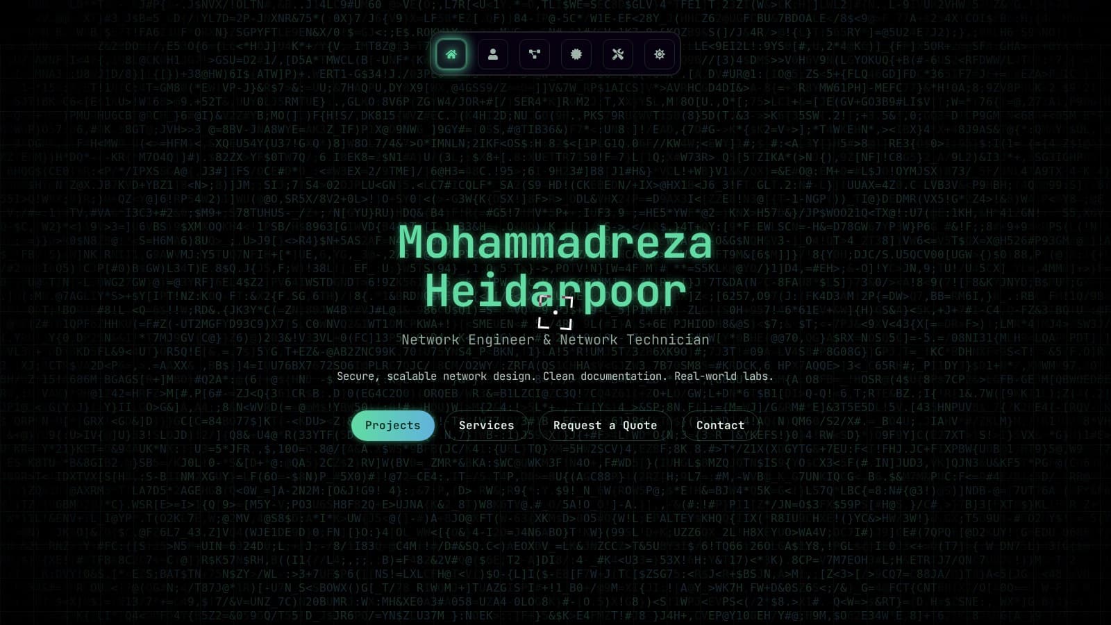 Network engineering portfolio homepage screenshot