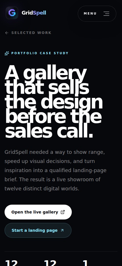 GridSpell landing page gallery case study screenshot
