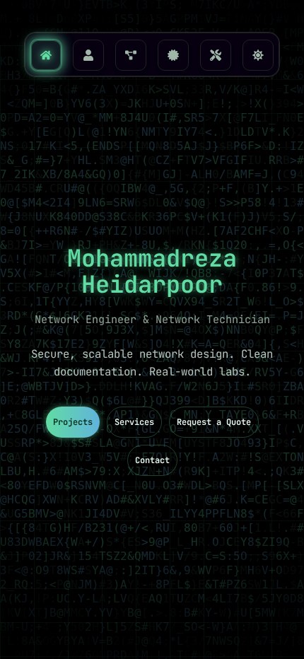 Network engineering portfolio homepage screenshot