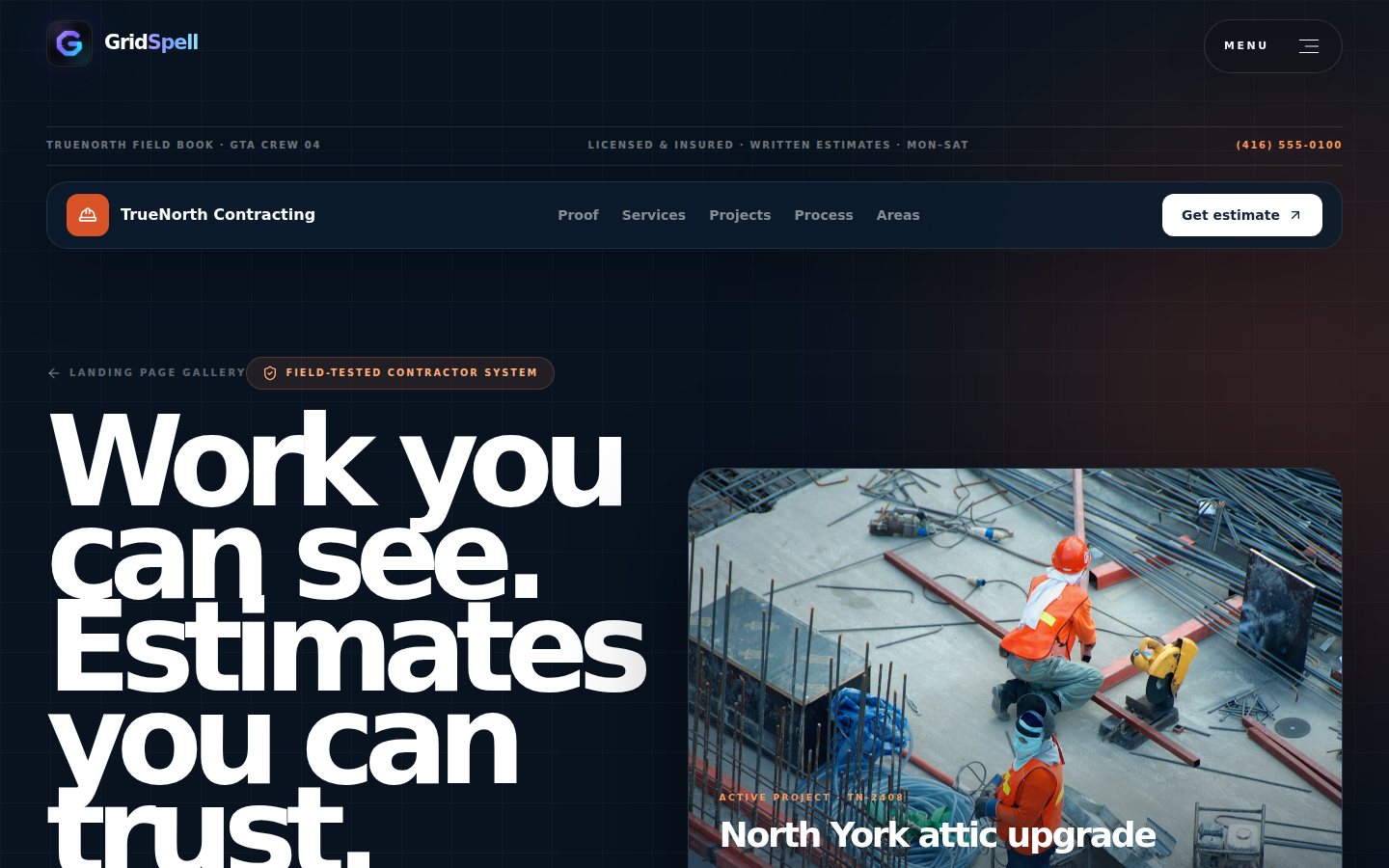 Contractor Pro landing page screenshot