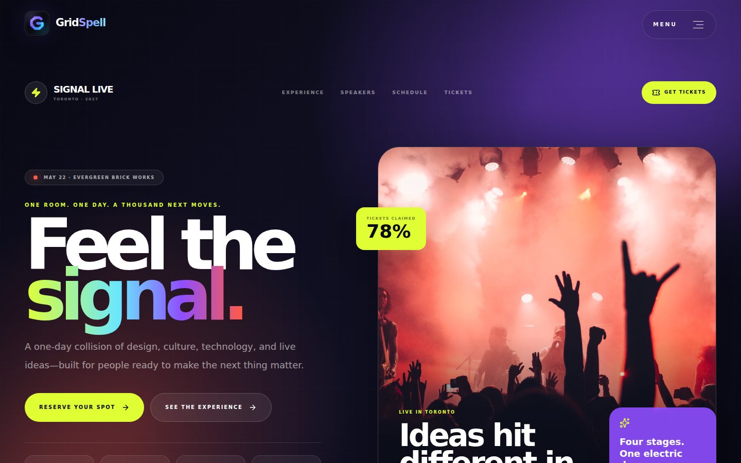 Event Launch landing page screenshot