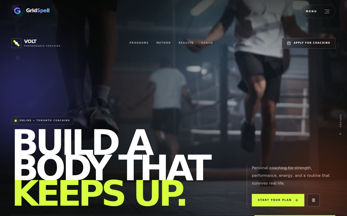 Fitness Coach landing page screenshot